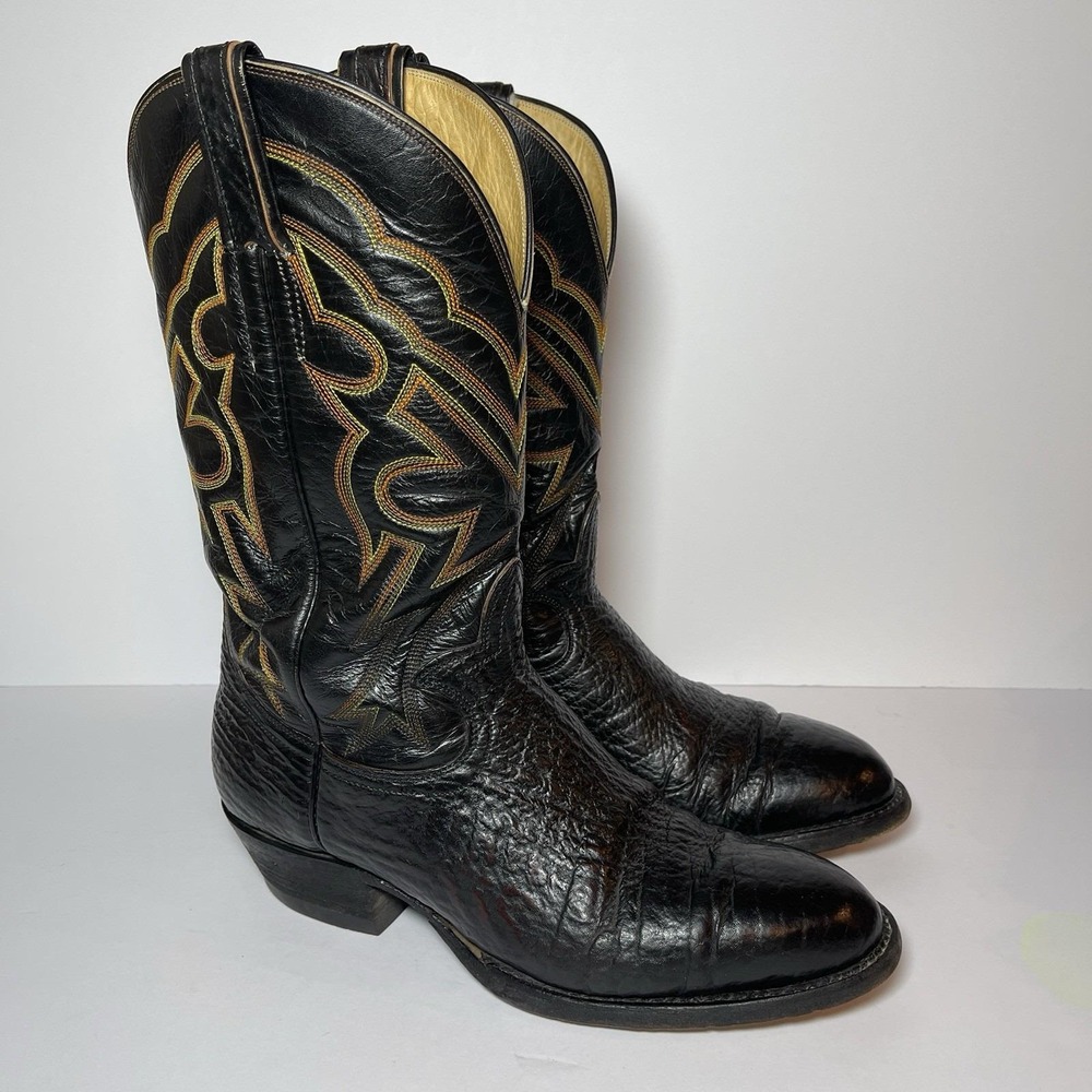 Hondo 7635 Black Brown Bullhide Leather Western Cowboy Boots Stitching Men's 9D